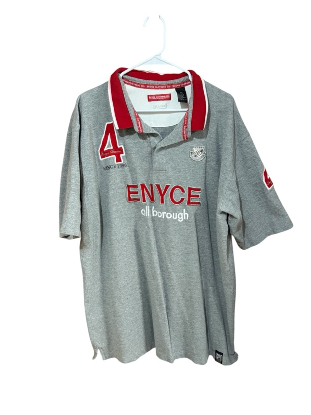 VTG Rare Enyce Clothing Men’s Gray Polo with Red Trim and Embroidered Logos
